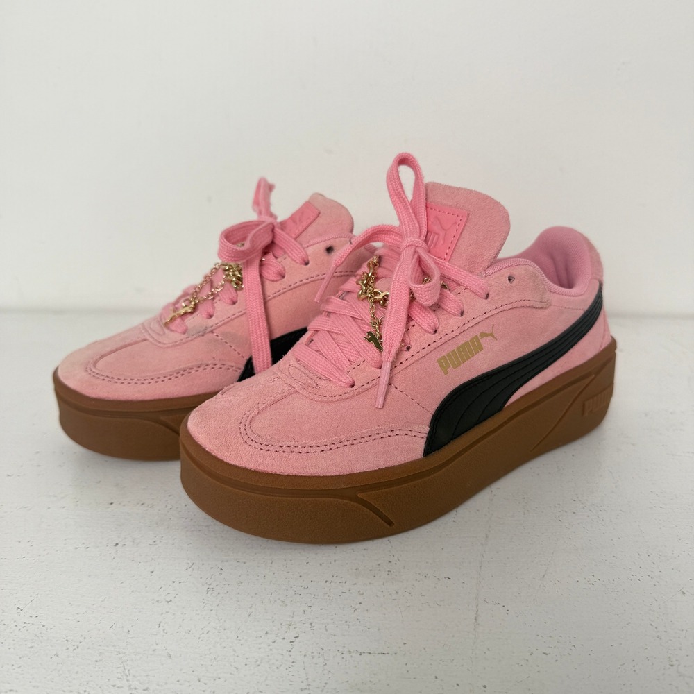 Puma Mayze Suede Pink Black Gum Platform Sneakers Gold Chain Women Size 6